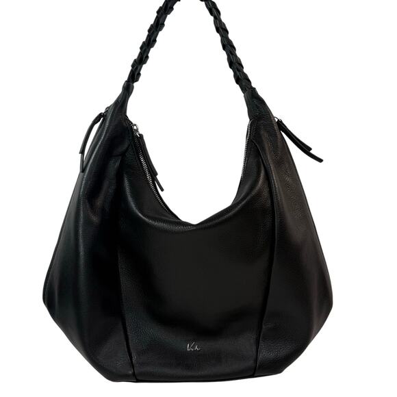 Victor Hugo Handbags - Vintage Y2K Black Leather Shoulder Bag Braided Strap Silver Zip VH Logo Purse